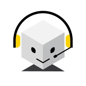 Graphic of a customer service cube humanoid