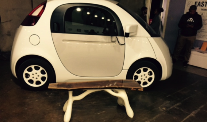 Mike’s 3D printed bench is featured at the Big Medium East Austin Studio Tour (self-driving car for scale:)