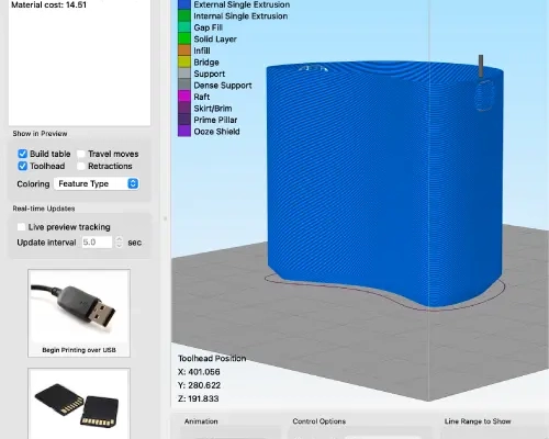 image of the simplify3D software slicing a 3D model for 3D printing