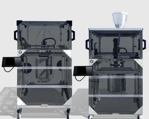 Image of Gigabot 4 and GigabotX 2 3D printers side by side